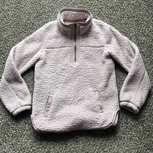 Abercrombie & Fitch Sweater Womens Medium White Pink Fleece Quarter Zip Pullover